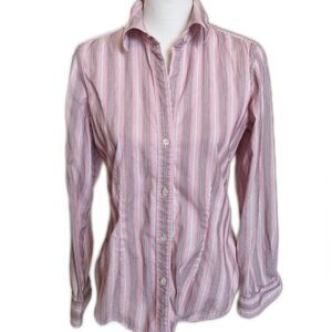The Limited button down blouse, white pink maroon striped blouse, M